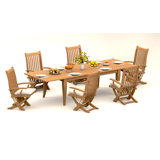 7 Pcs Grade-A Teak Wood Dining Set: 122" Atnas Double Extension Rectangle Table And 6 Warwick Reclining Arm Chairs #11Wa2806