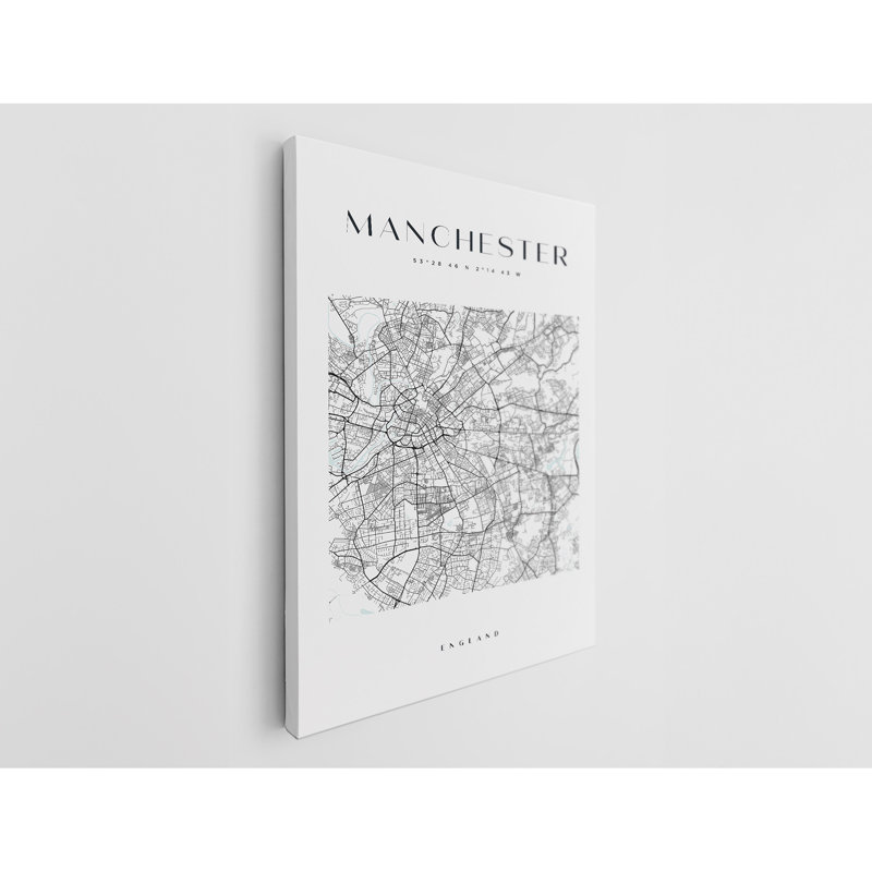 Manchester Map Print United Kingdom Canvas Print, 36" H x 24" W