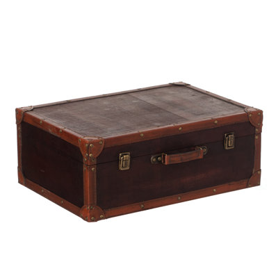 Vintage-Style Decorative Wooden Display Suitcase Box Antique-Inspired Design with Faux Leather Trim Brass Hardware and Classic Trunk Detailing Ideal for Home Décor or Treasure Chest