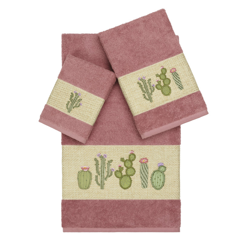 Mila 100% Turkish Cotton Embellished 3 Piece Towel Set, Tea Rose