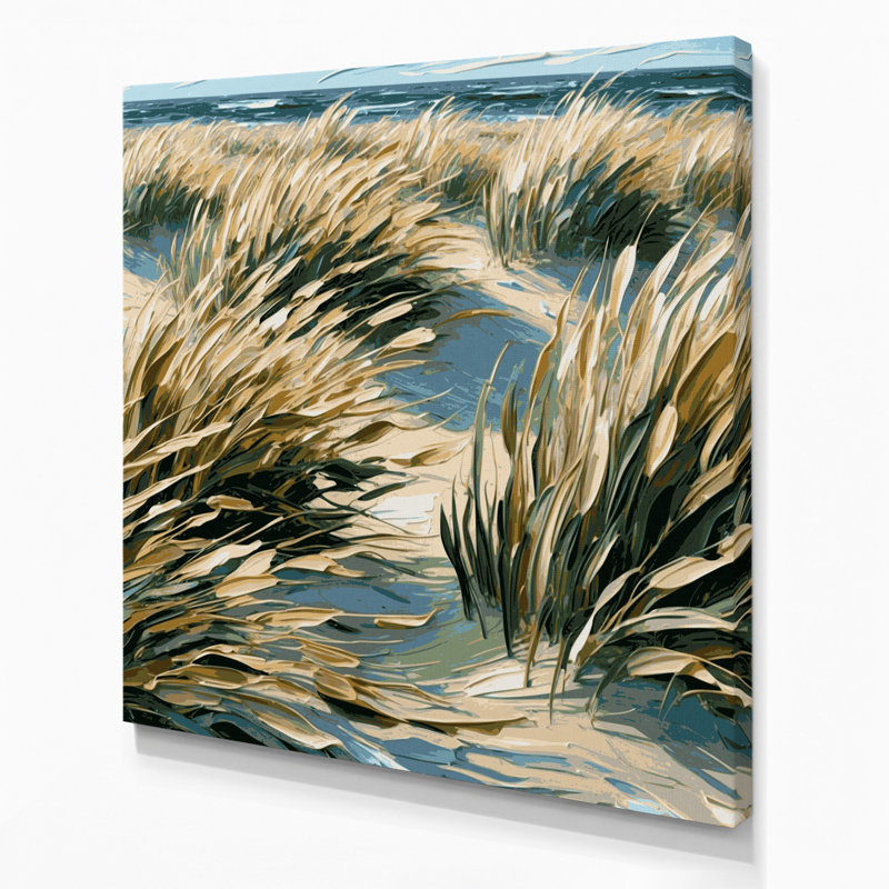 Coastal Dune Grass Pattern Beige Canvas Wall Art, 12" H x 12" W