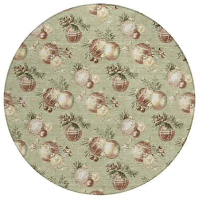 Machine Washable Indoor/Outdoor Christmas Balls Xhevrie Aloe Rug