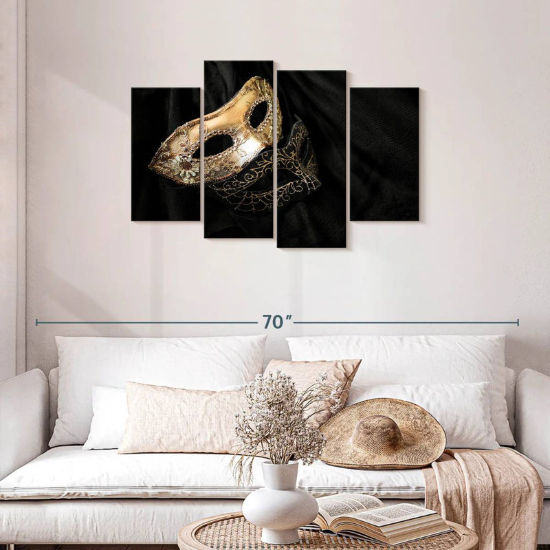 Masques Lelend or et noir, H 27 po x l 43 po