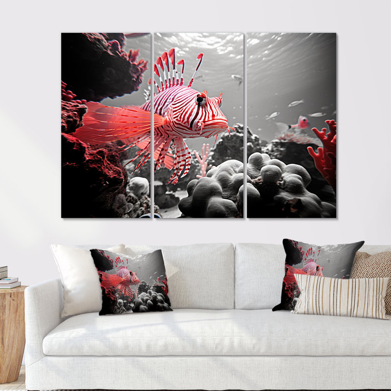 Ensemble de toiles monochromes rouges et grises I - Coastal Coral Under Water, H 40 po x l 60 po