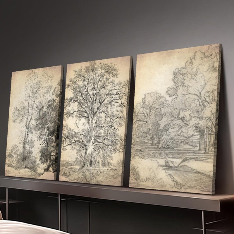 Croquis de forêt, reproduction sur toile 3 pièces pour décor de maison de campagne, 30 * 20 pouces 3 pièces