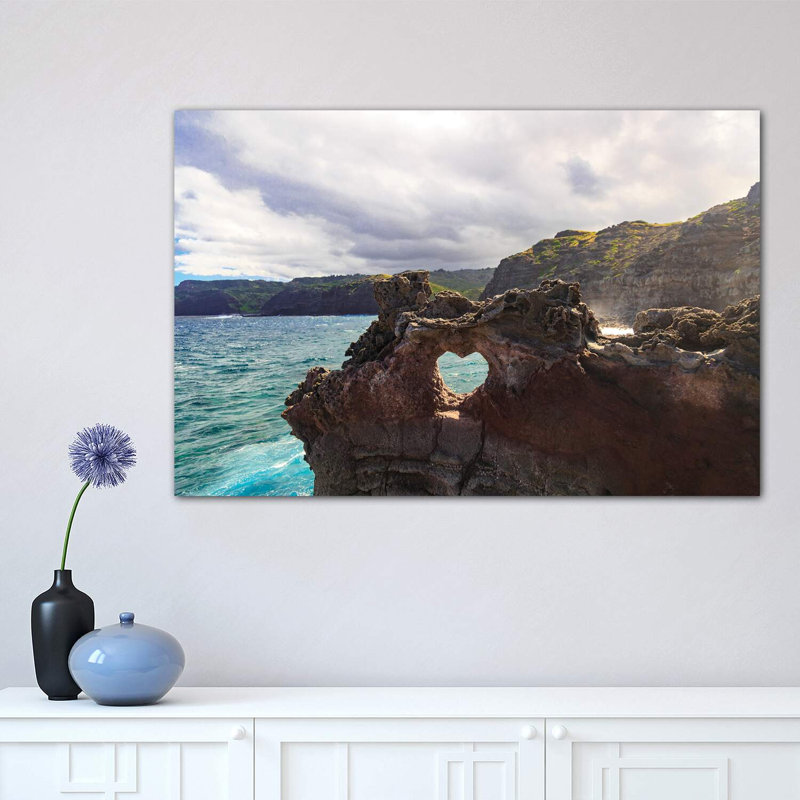 Heart-Shaped Opening Near Nakalele Blowhole, Northern Tip Of Maui, HawaII - Wrapped Canvas Print
