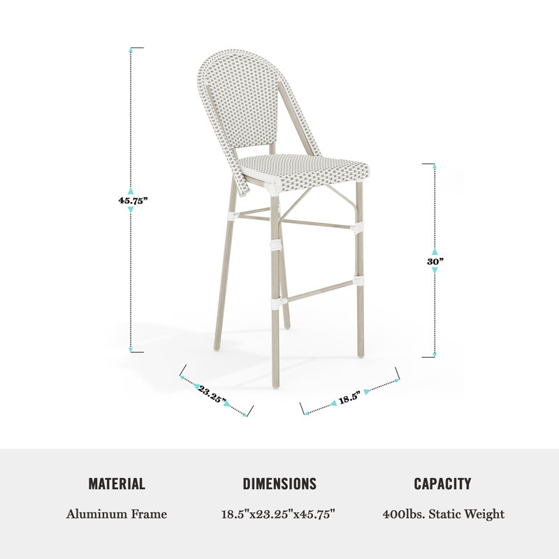 Gray and White Woven Rattan Indoor-Outdoor Bistro Bar Stool