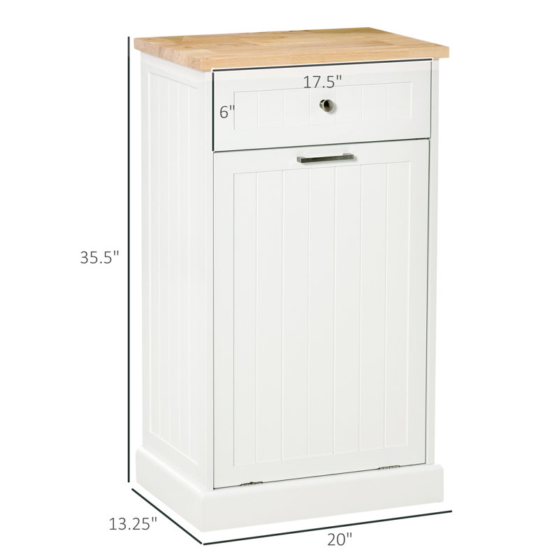 Poubelle escamotable en bois Lynnsay, Blanc / Chêne
