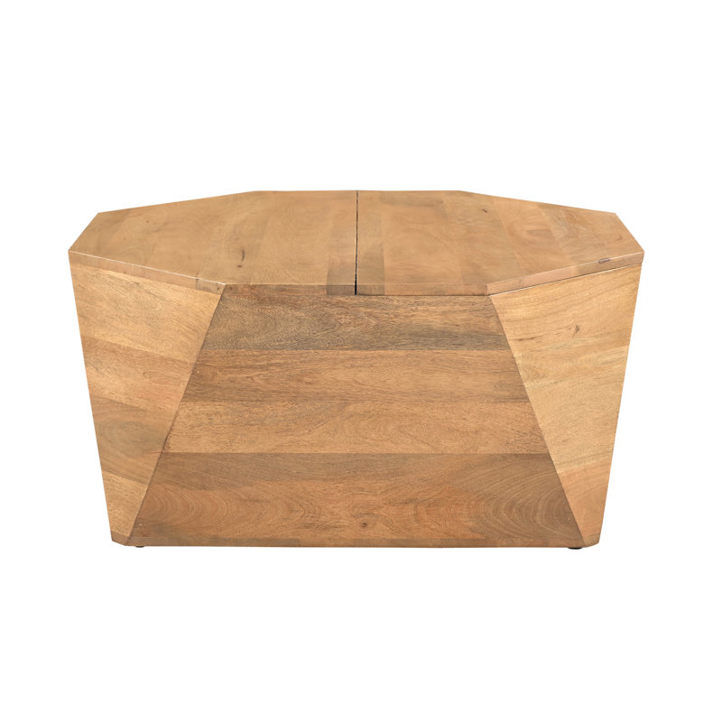 Table basse contemporaine en bois massif avec rangement octogonal, naturel