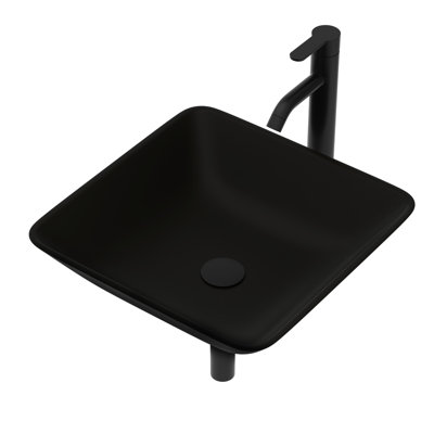 Elegant Tempered Glass Bathroom Wash Basin - Matte Black Faucet & Pop-Up Drain Artistic Vessel Sink In With