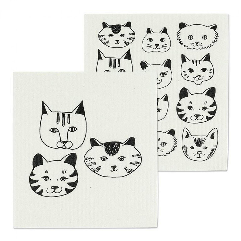 Set Of 2 Simple Cat Faces Dishcloth
