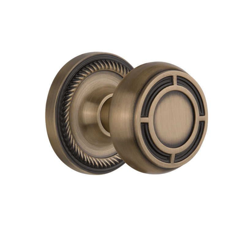 Rosette en corde avec bouton de porte Mission, Laiton antique