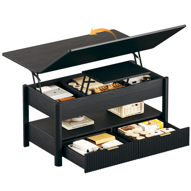 4 In 1 Lift Top Coffee Table With Hidden Storage And Drawers, Black