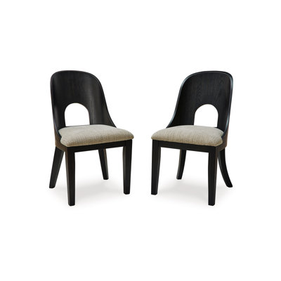 Robeck Dining Side Chair Set Of 2, Herringbone Polyester, Black Wood