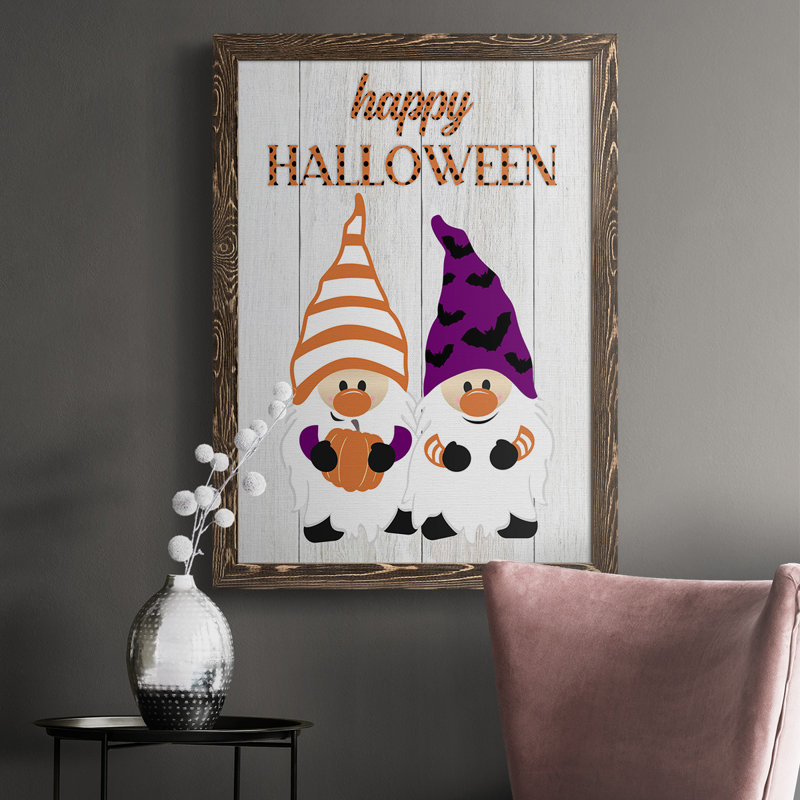 Gnomes d'Halloween Gida - reproduction d'un seul cadre photo sur toile, H 43,5 po x l 31,5 po x P 1 po, Noyer