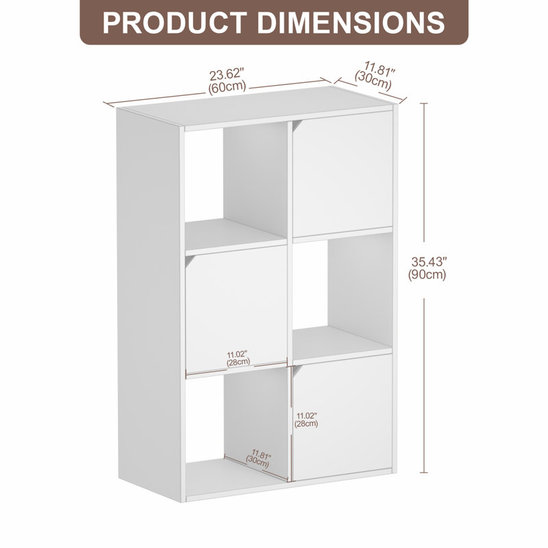Bibliothèque 6 compartiments avec porte d'armoire, Blanc / Blanc