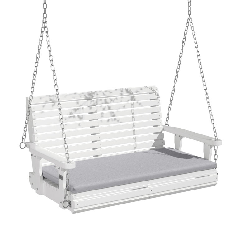 Balancelle de patio en bois 4 pi avec coussin, Blanc, Gris