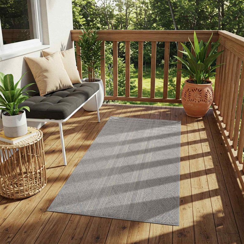 Grey Modern Outdoor Rug, Geometric Stain Resistant Easy to Clean Rug For Patio, Balcony, Decks & Garden