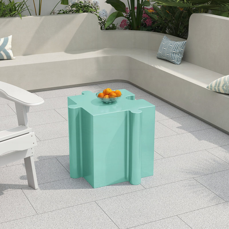 Puzzle Art Side Table, Modular Convex Edge MGO Table, Light Green, 17.75" H x 15.75" W x 15.75" D