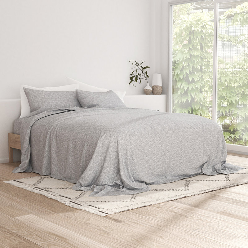Light Gray Chambray Style Queen Microfiber Bed Sheets Set