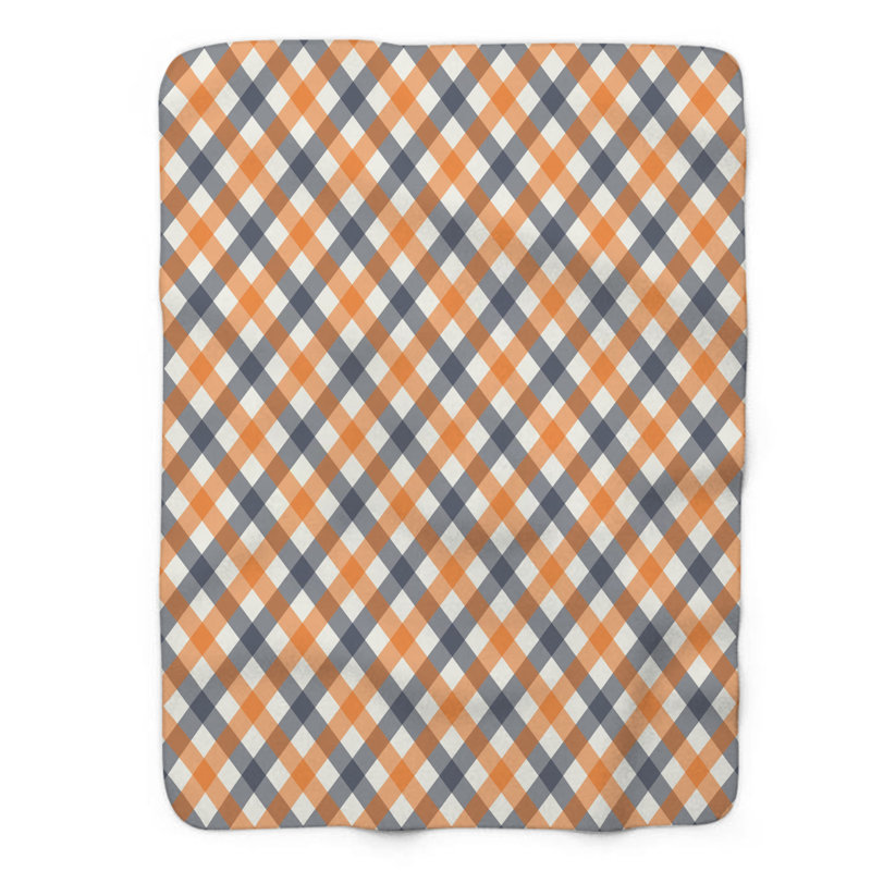 Bleu marine orange rétro - couverture Sherpa de qualité supérieure 1 pièce, Grand lit