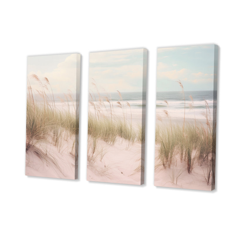 «Ocean Spring Bliss Tender Pastel Beach Grass» - ensemble d'art mural sur toile plage, H 40 po x l 60 po x P 1 po
