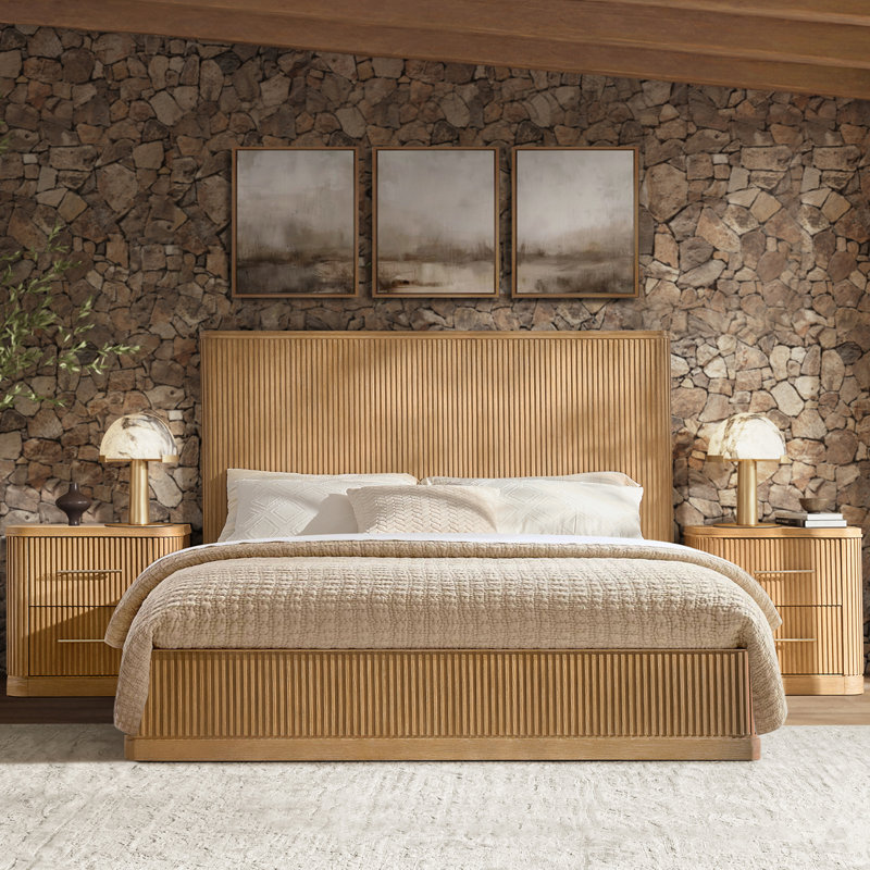 Graciana 3-Piece Fluted Solid Wood Bedroom Set, Natural, King