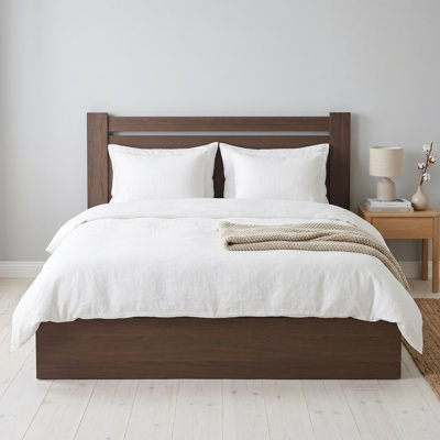 Modern Wood Platform Bed with Horizontal Headboard and Lift Storage, King, Taupe