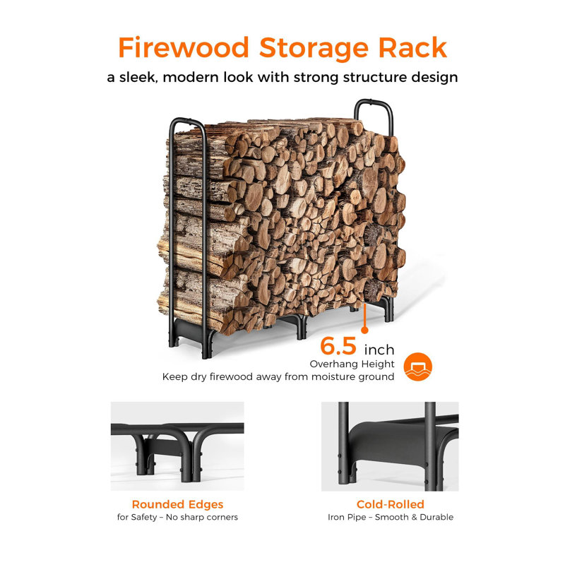 Support à bois de chauffage, supports de rangement robustes en bois de chauffage de 4 pi pour l'intérieur et l'extérieur, supports à bûches en métal pour le bois de chauffage, noir