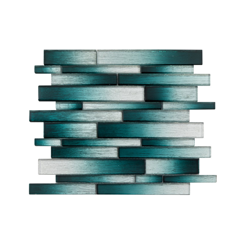 Foil Random Sized Interlocking Glass Mosaic Tile, Silver/Teal