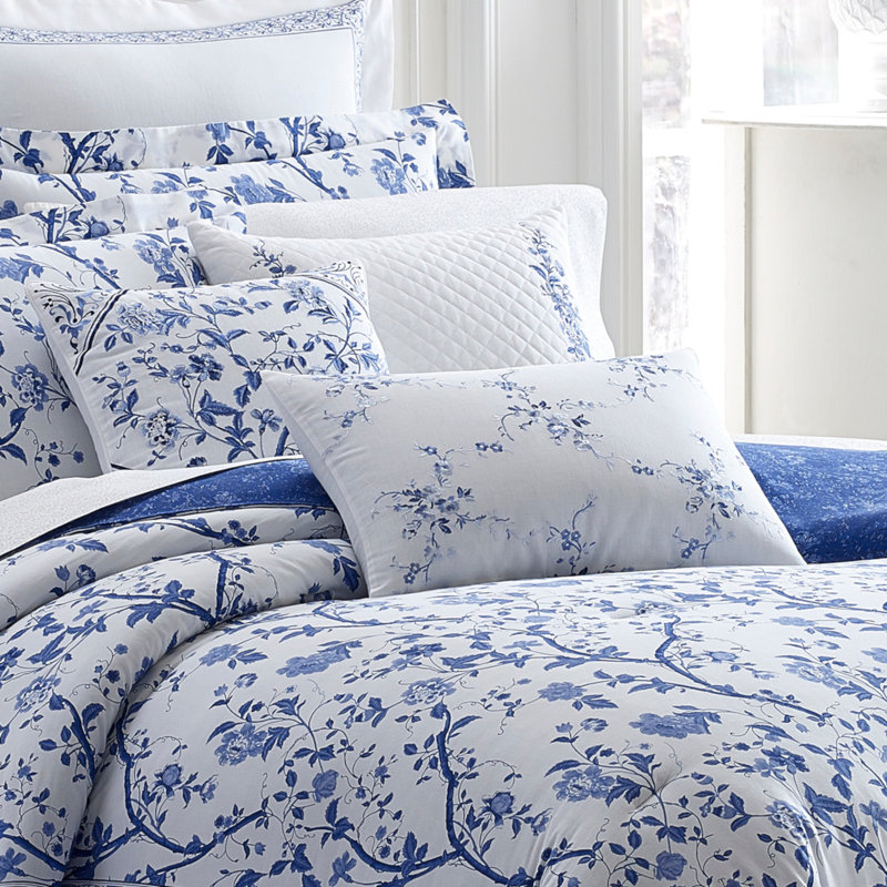 Charlotte Blue and White Cotton Floral Full/Queen Duvet Cover Set