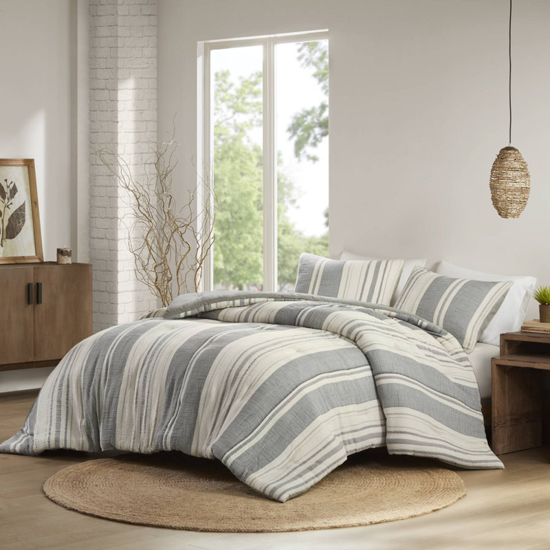 Mesa Grey 100% Cotton Jacquard Waffle Ultra-Soft 3-Piece Full/Queen Comforter Set, Full/Queen, Gray