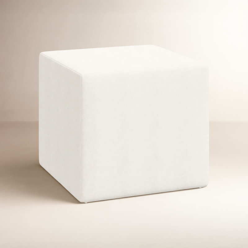 Bence Upholstered Ottoman, Zuma White Textured Linen