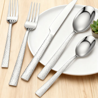 60-Piece Hammered Flatware Set For 12, 18/0 Stainless Steel Silverware Service For Home, Wedding, Party, Dishwasher Safe Cutlery Set