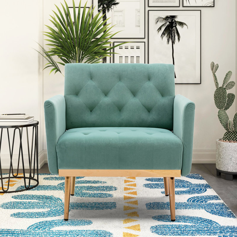 Fauteuil en velours touffeté de 78,994 cm de large Jaunius, Velours vert menthe