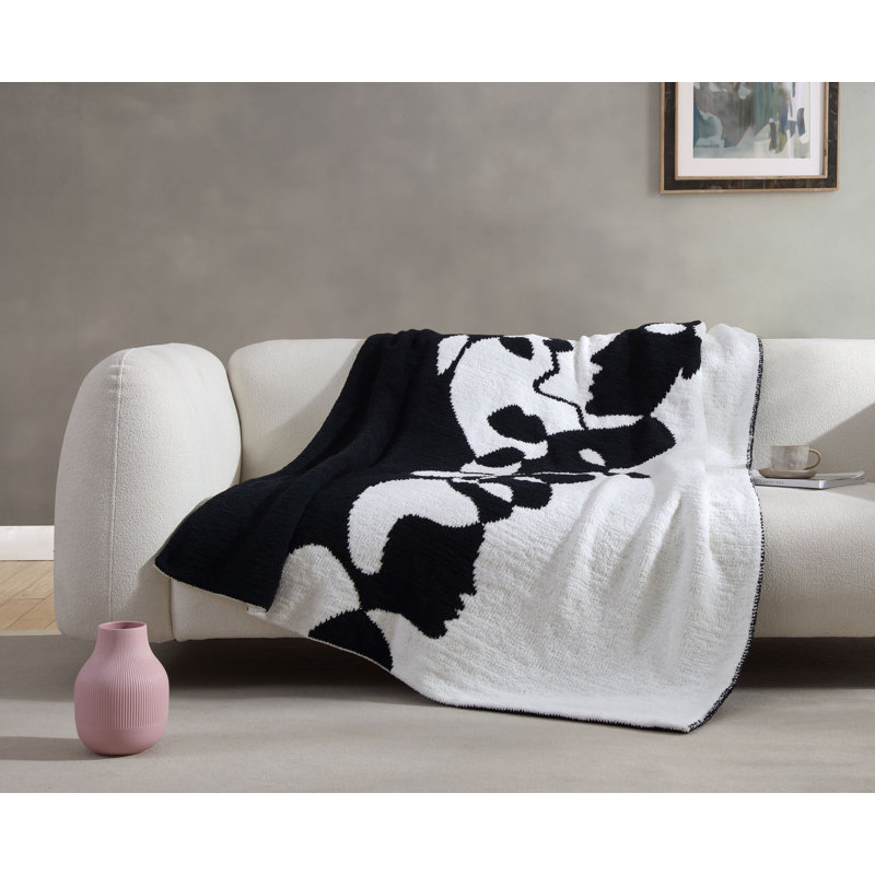 Faces II Abstract Knitted Throw Blanket, Black/Off White