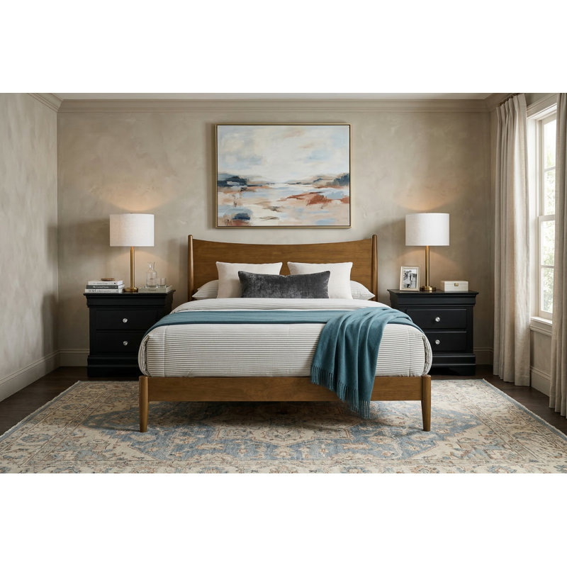 Barvelle Solid Wood 3 Piece Bedroom Set, Brown/Black, 3 Pcs: Bed, 2 Nightstands