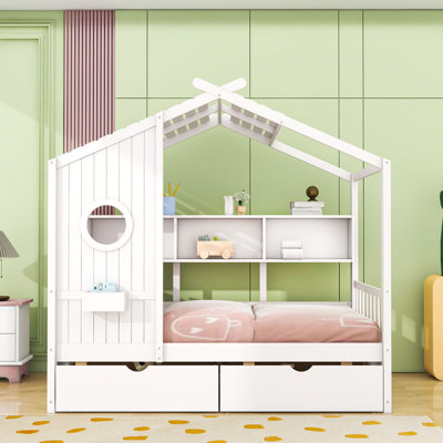 Alakai 2 Drawers Wood Platform Bed with Shelves