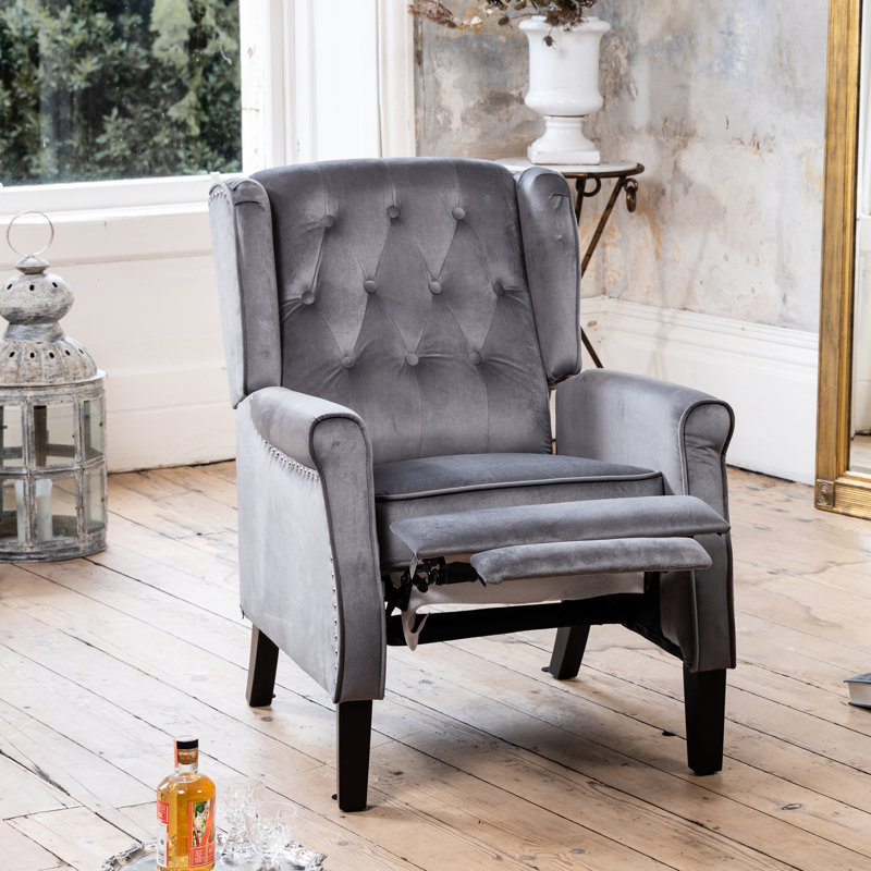 Ailith 70cm Wide Velvet Wing Chair Recliner, Grey