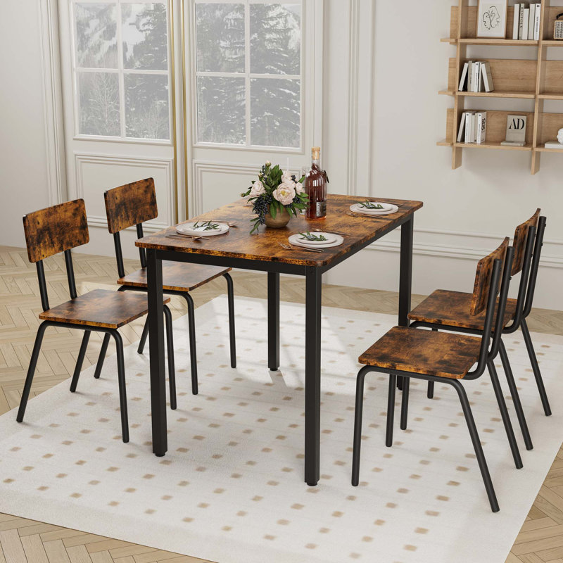 Ensemble de table de salle à manger 5 pièces avec 4 chaises, ensemble de table de cuisine et chaises pour 4, table de salle à manger avec structure en métal et panneau de fibres à densité moyenne
