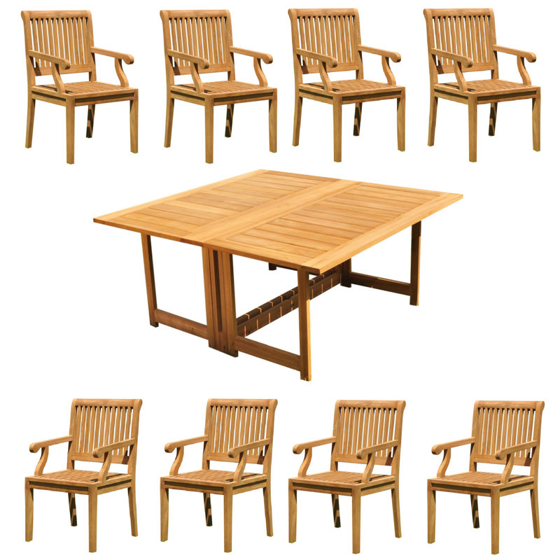 5 Pcs Grade-A Teak Wood Dining Set: 60" Square Rectangle Butterfly Table And 4 Sack Arm Chairs #11SK1404, 8