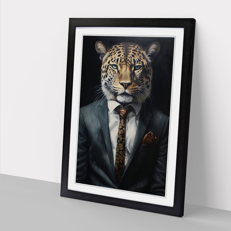Leopard in a Suit No.3 1 Piece Single Picture Frame Wall Art, 46cm H x 34cm W x 2cm D, Black