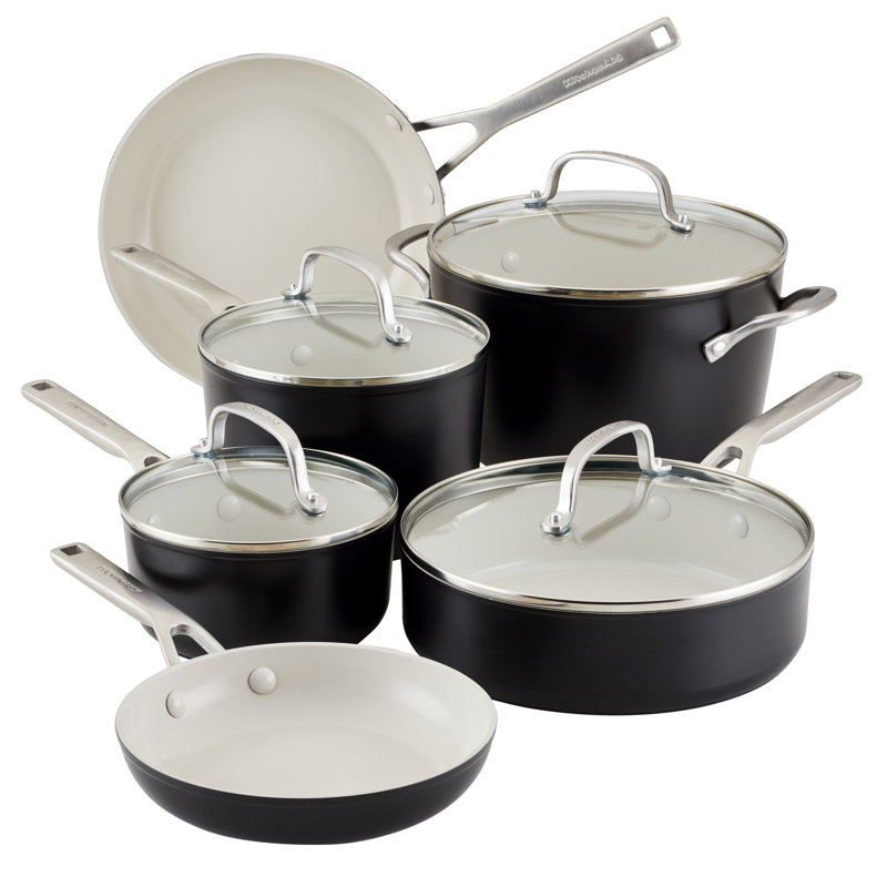 KitchenAid Hard Anodized Ceramic Nonstick Cookware Pots and Pans Set, 10 Piece, Black
