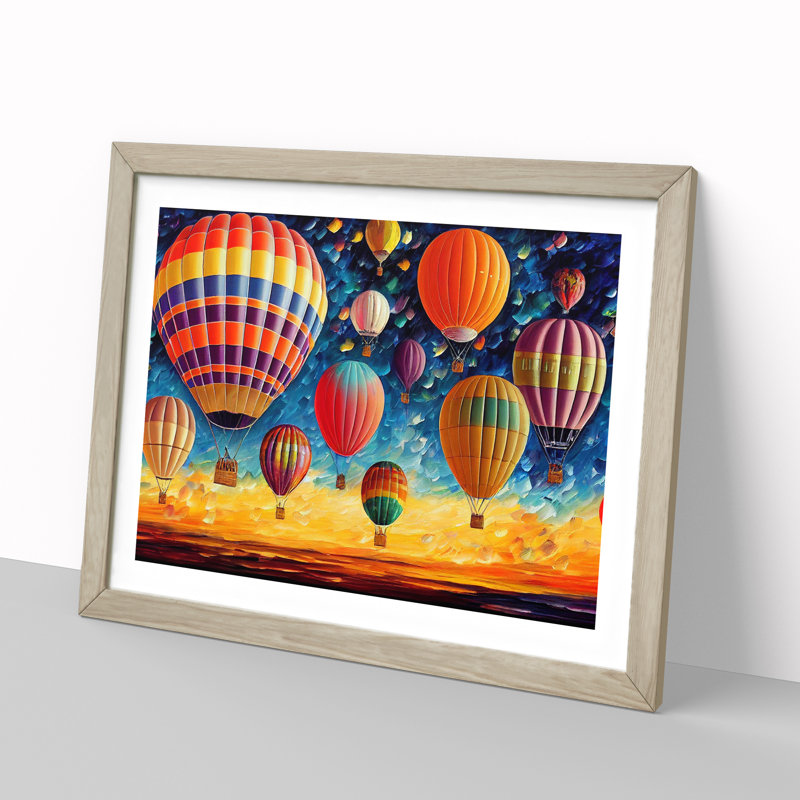 Colourful Hot Air Balloons Vol.2 - Print, 46cm H x 64cm W x 2cm D, Oak Framed