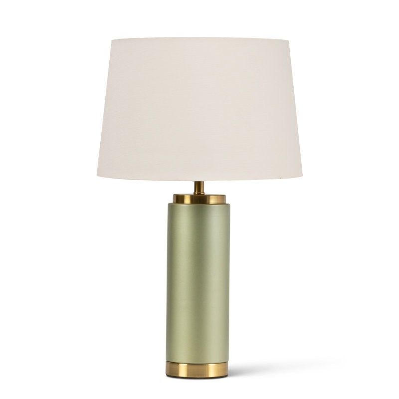 Cylinder 55cm Metal Ceramic look Table Lamp, Green, Ivory