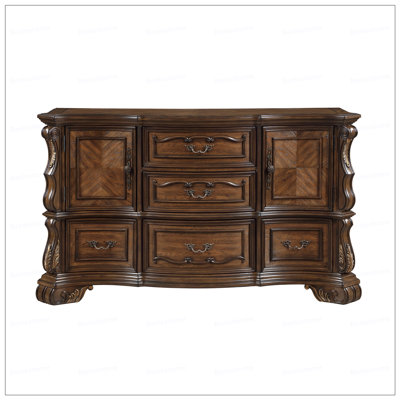 Formal Traditional    Luxury Dresser of 5x Drawers Gold Accent Detailing Bedroom Furniture  Storage Cabinet