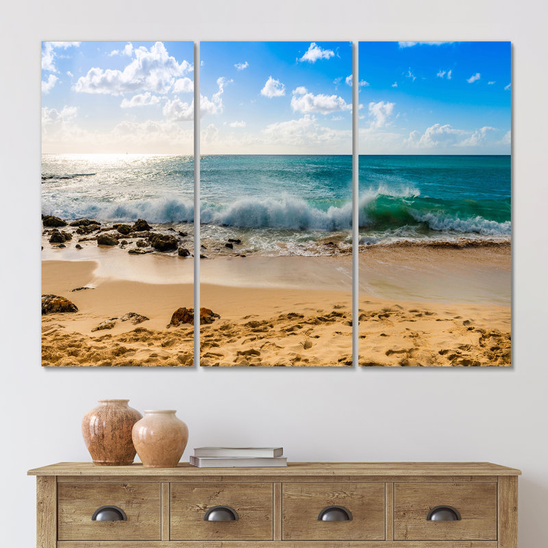 «Blue Waves Breaking On Tropical Beach», reproduction d'art sur toile nautique et côtière, H 28 po x l 36 po x P 1 po