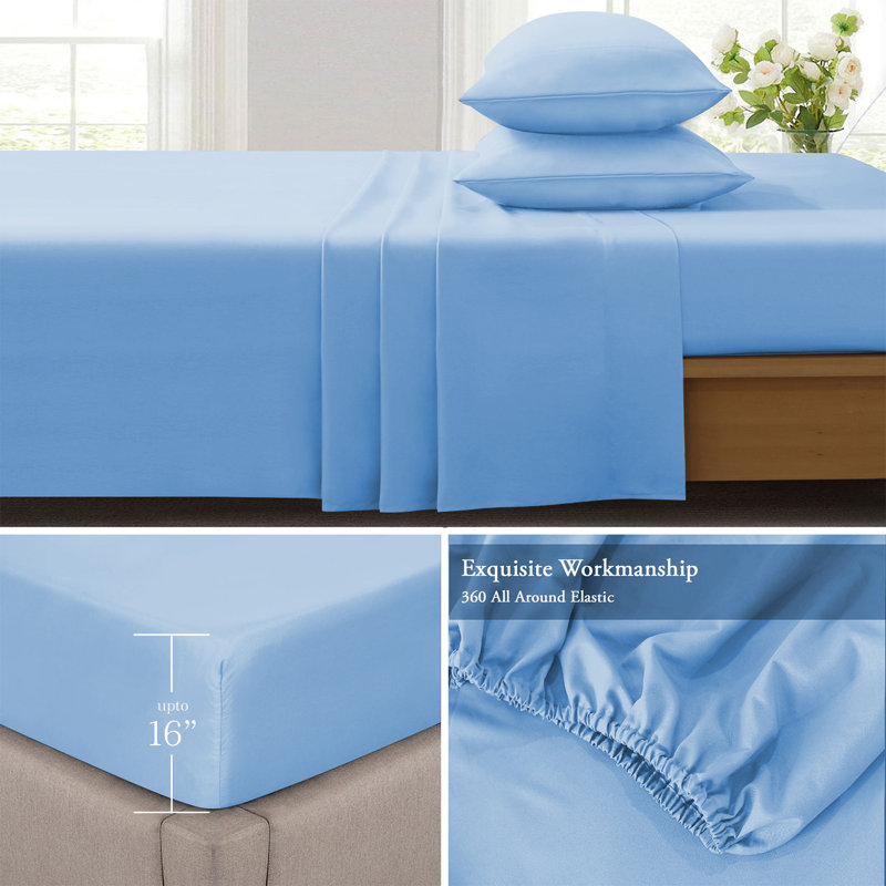 Ensemble de draps en microfibre brossée douce Hotel Luxury avec draps et taies d'oreiller très doux, Double, Bleu