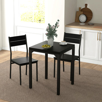 3 Piece Dining Table Set For 2, Modern Kitchen Table And Chairs, Dining Room Set For Breakfast Nook, Small Space, Apartment, Space Saving, Black