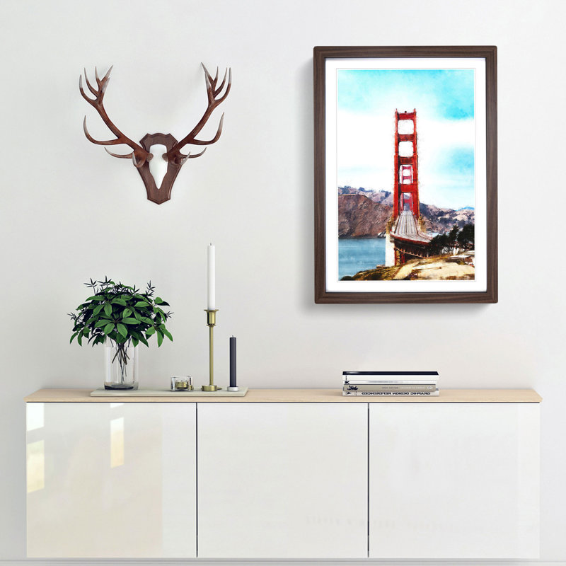 Golden Gate Bridge - Picture Frame Painting Print, 33cm H x 24cm W x 2cm D, Walnut Framed